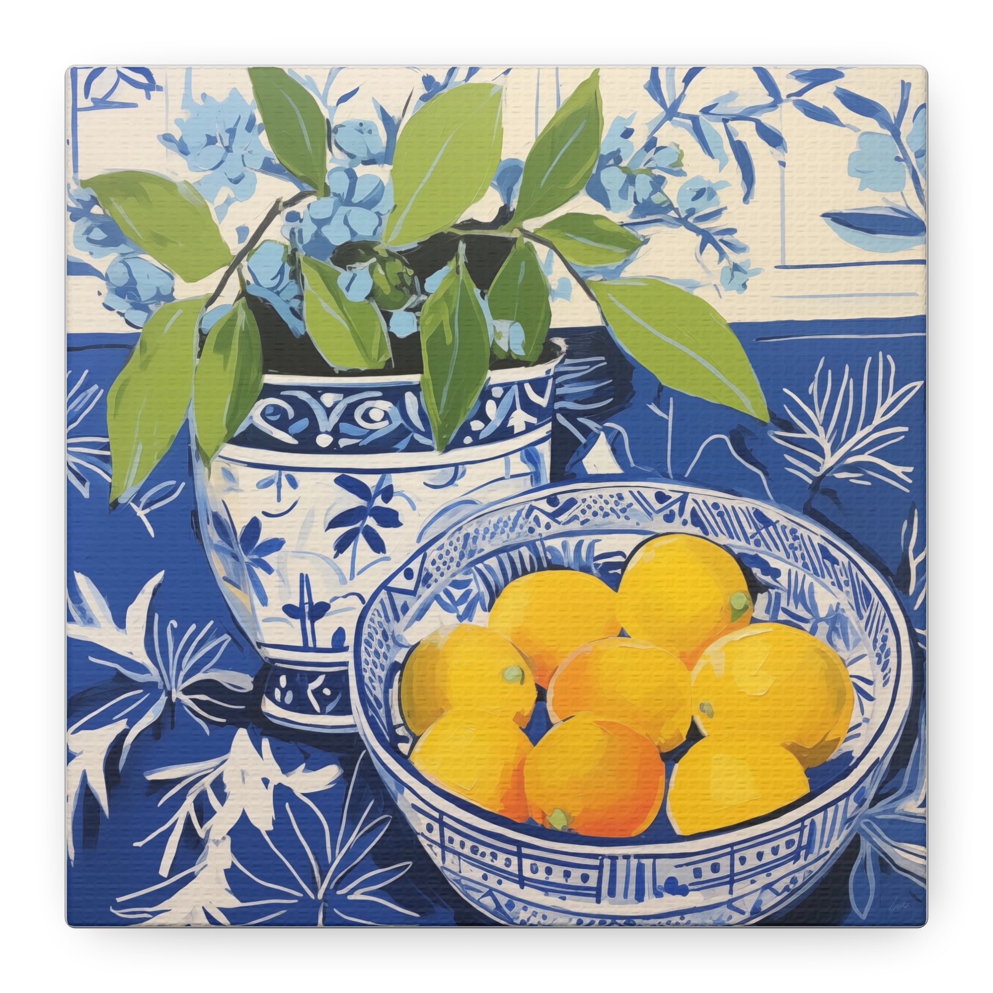 Lemon and Chinoiserie Harmony  - Available in 4 Sizes - Matte Canvas