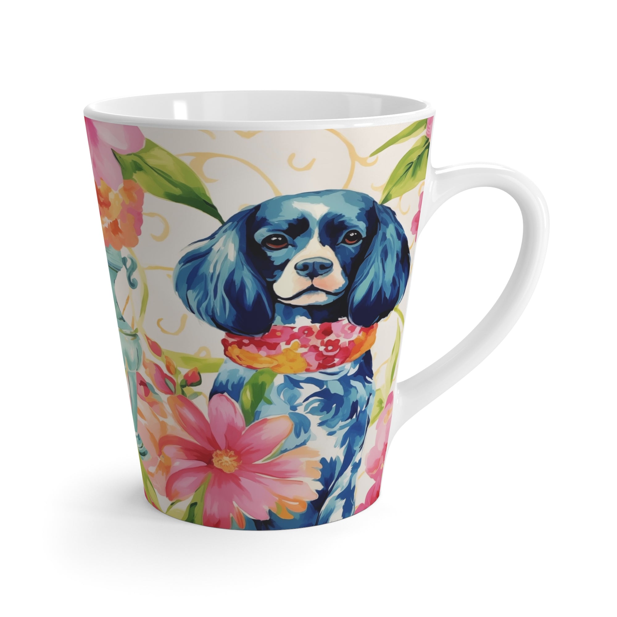 Latte Mug - Royal King Charles Spaniel with Peonies