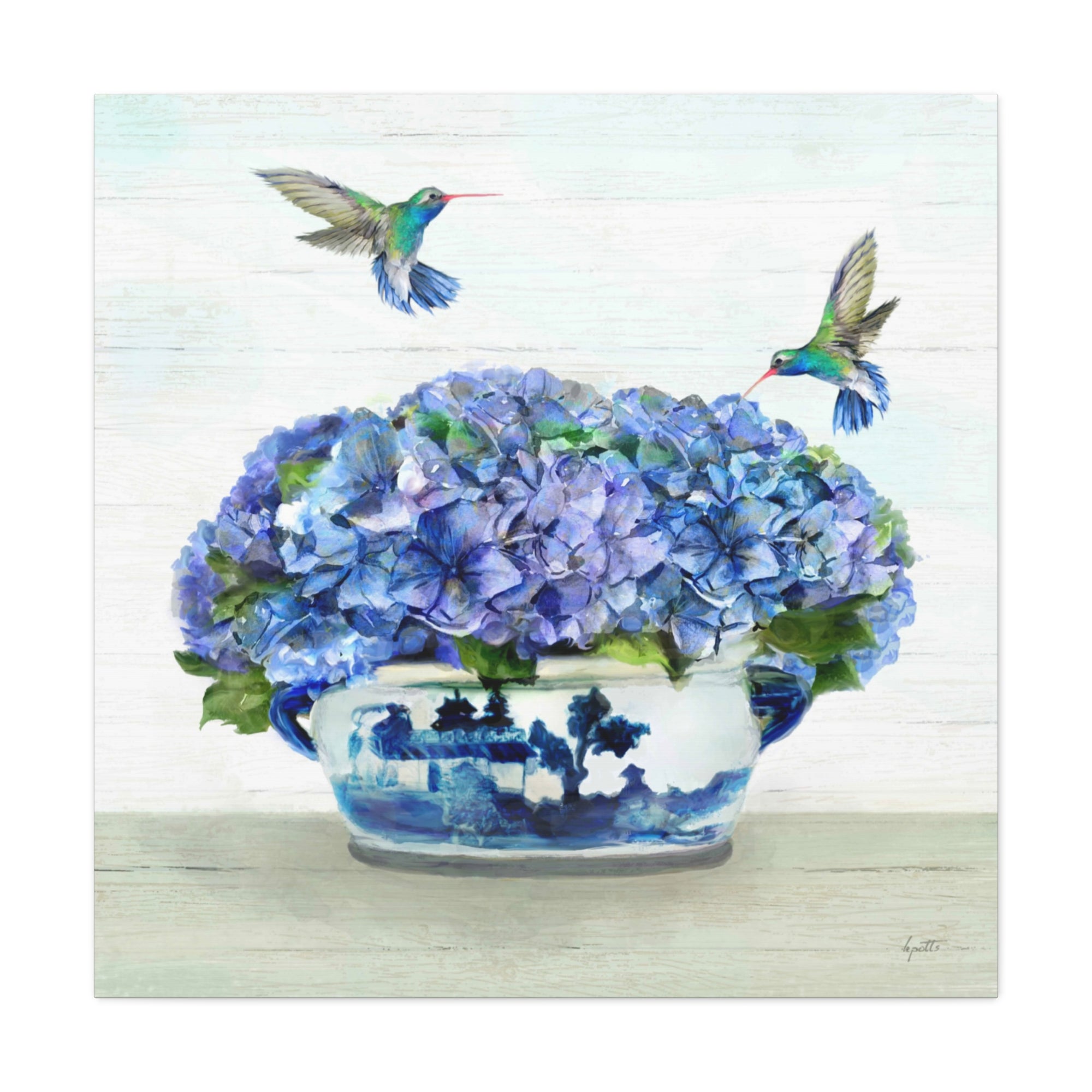 Hummingbirds in Hydrangea - Available in 4 Sizes - Matte Canvas