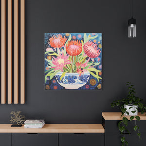 Starlit Proteas in Chinoiserie Bowl  - Available in 4 Sizes - Matte Canvas