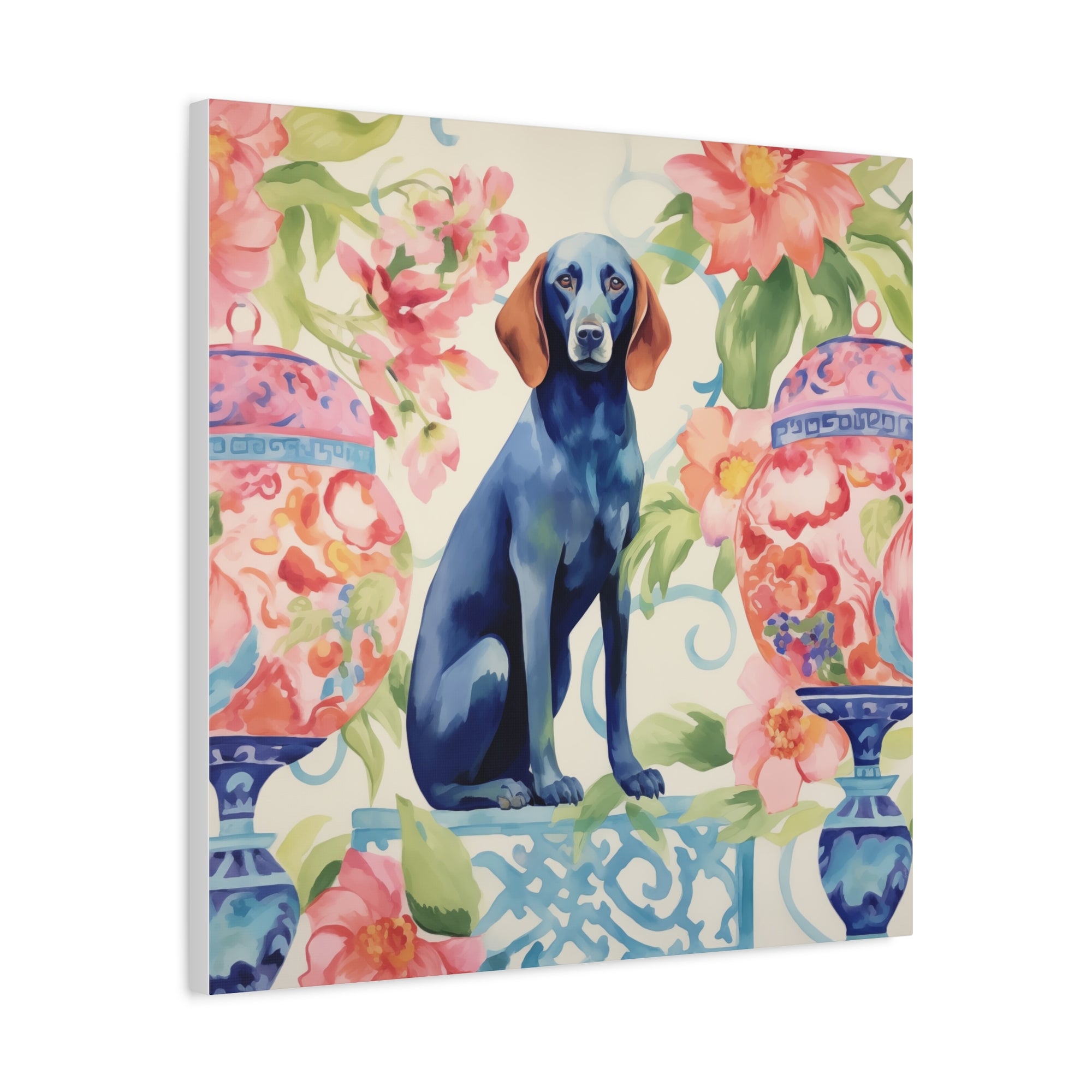 Blue-Noiserie -Blue Dog in Chinoiserie Room - Available in 4 sizes - Matte Canvas