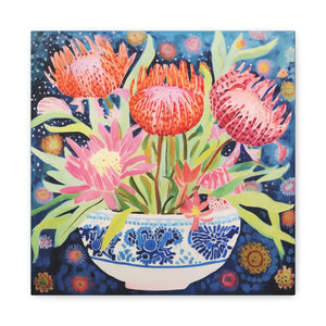 Starlit Proteas in Chinoiserie Bowl  - Available in 4 Sizes - Matte Canvas