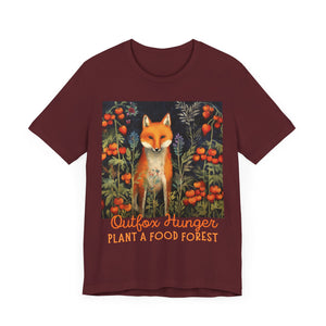 Outfox Hunger - Personalization Option - Unisex Jersey Short Sleeve Tee, food forest, fox, sustainable, food activist, activism, hunger, fight hunger, food insecurity