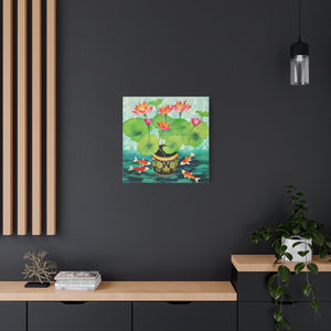 Koi With Lotus Pot - Available in 4 Sizes - Matte Canvas