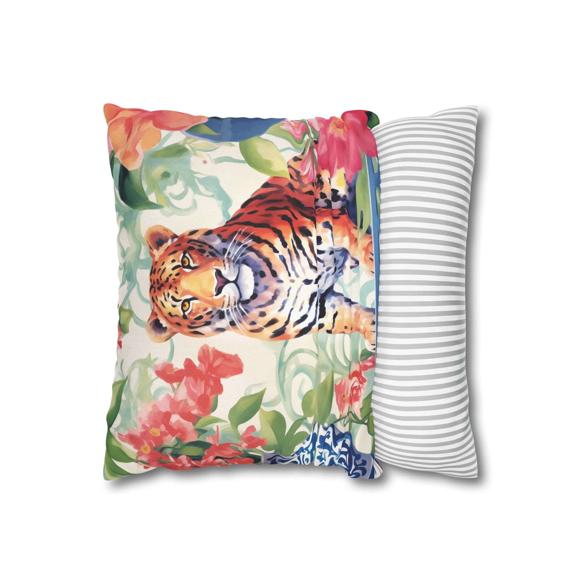 Spun Polyester Square Pillowcase -Tiger’s Garden