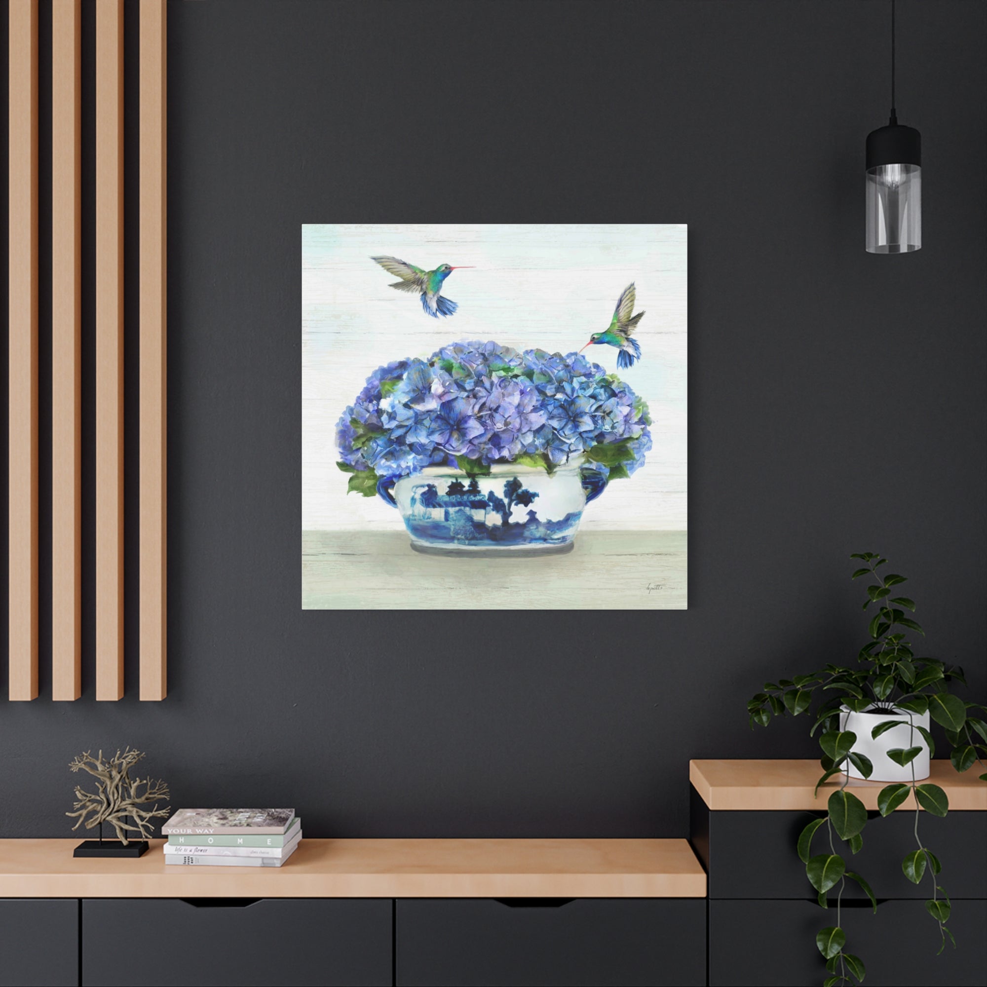 Hummingbirds in Hydrangea - Available in 4 Sizes - Matte Canvas