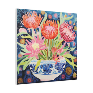 Starlit Proteas in Chinoiserie Bowl  - Available in 4 Sizes - Matte Canvas