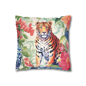 Spun Polyester Square Pillowcase -Tiger’s Garden