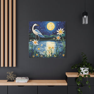 Egret in the Moonlight  - Available in 5 Sizes - Matte Canvas