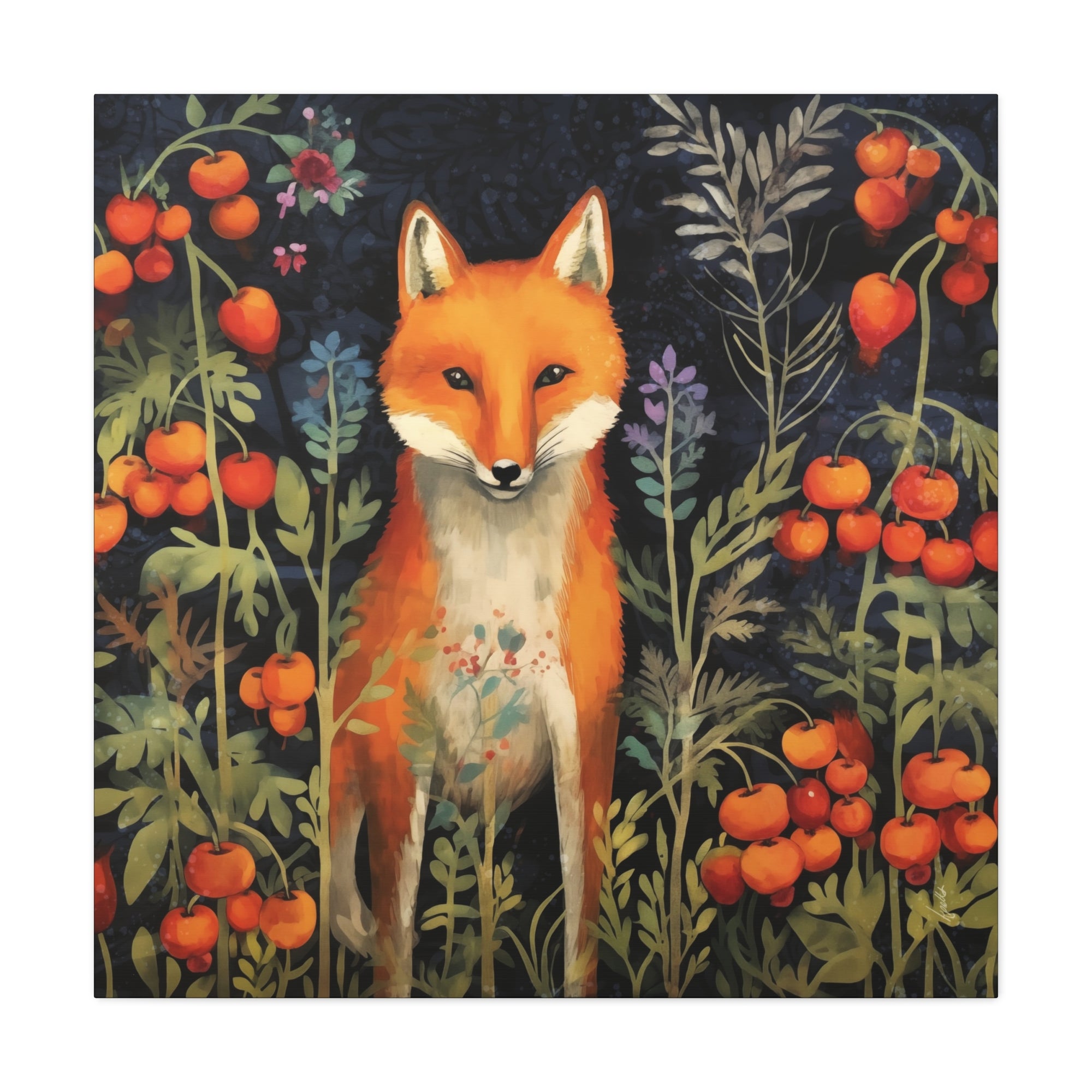 Fox in Crabapples - Available in 4 Sizes - Matte Canvas