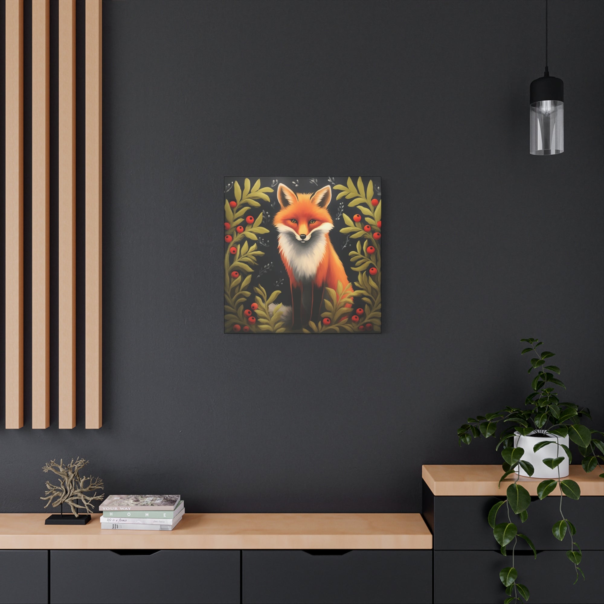 Fox Berry Winter Night - Available in 4 Sizes - Matte Canvas