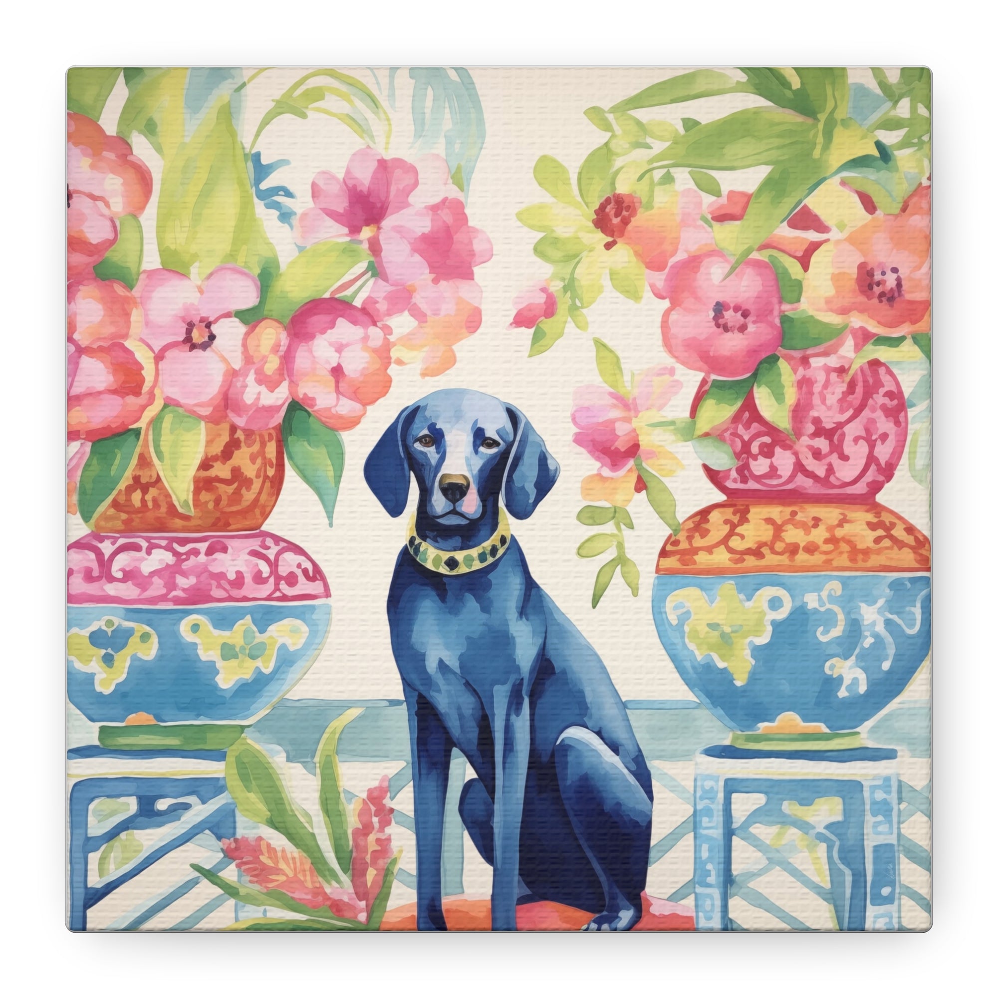 Chew-Noiserie -Blue Dog in Chinoiserie Room -Available in 4 sizes - Matte Canvas