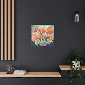 Pink Protea with Orange Spider Mums in Chinoiserie - Available in 4 Sizes - Matte Canvas