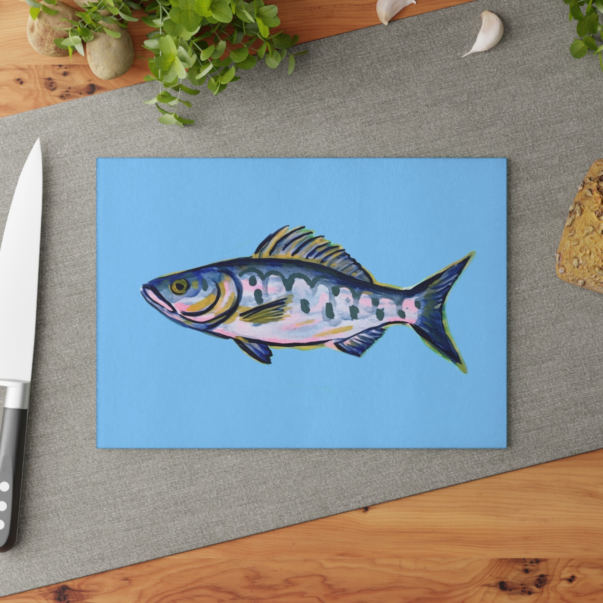 Cutting Board - Blue Fish - Personalization Optional