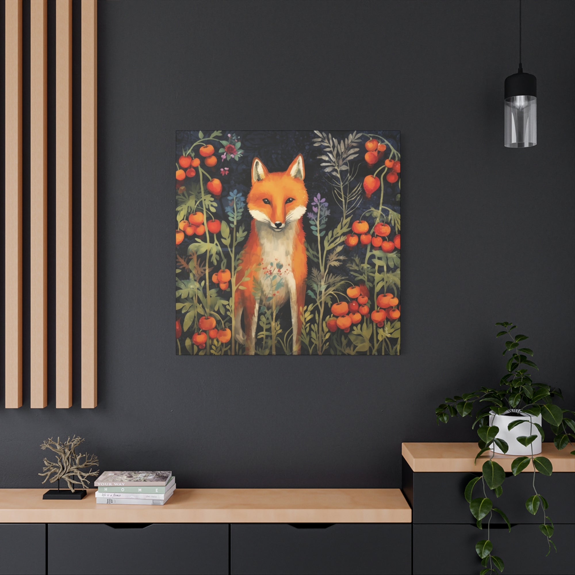 Fox in Crabapples - Available in 4 Sizes - Matte Canvas