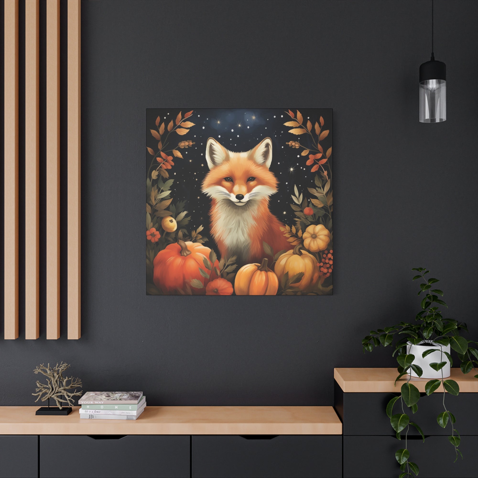 Fox in Starry Pumpkin Patch - Available in 4 Sizes - Matte Canvas