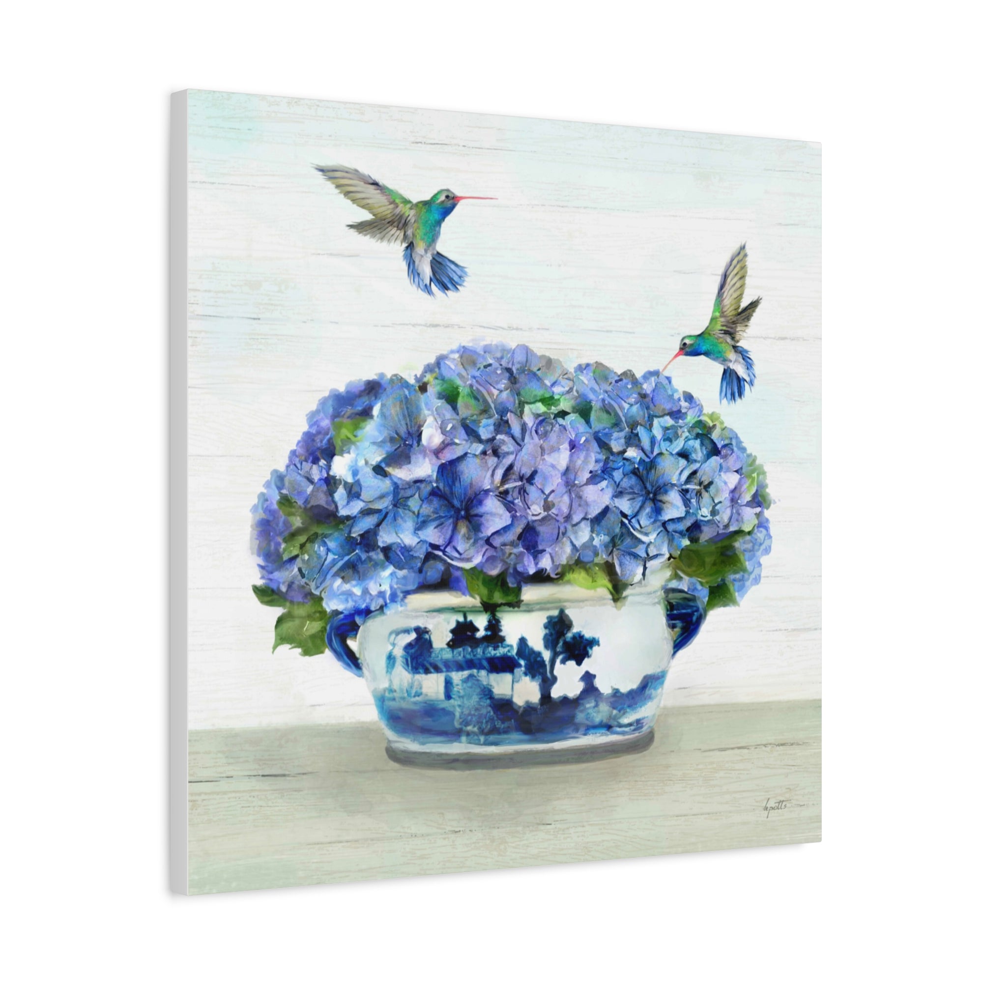 Hummingbirds in Hydrangea - Available in 4 Sizes - Matte Canvas