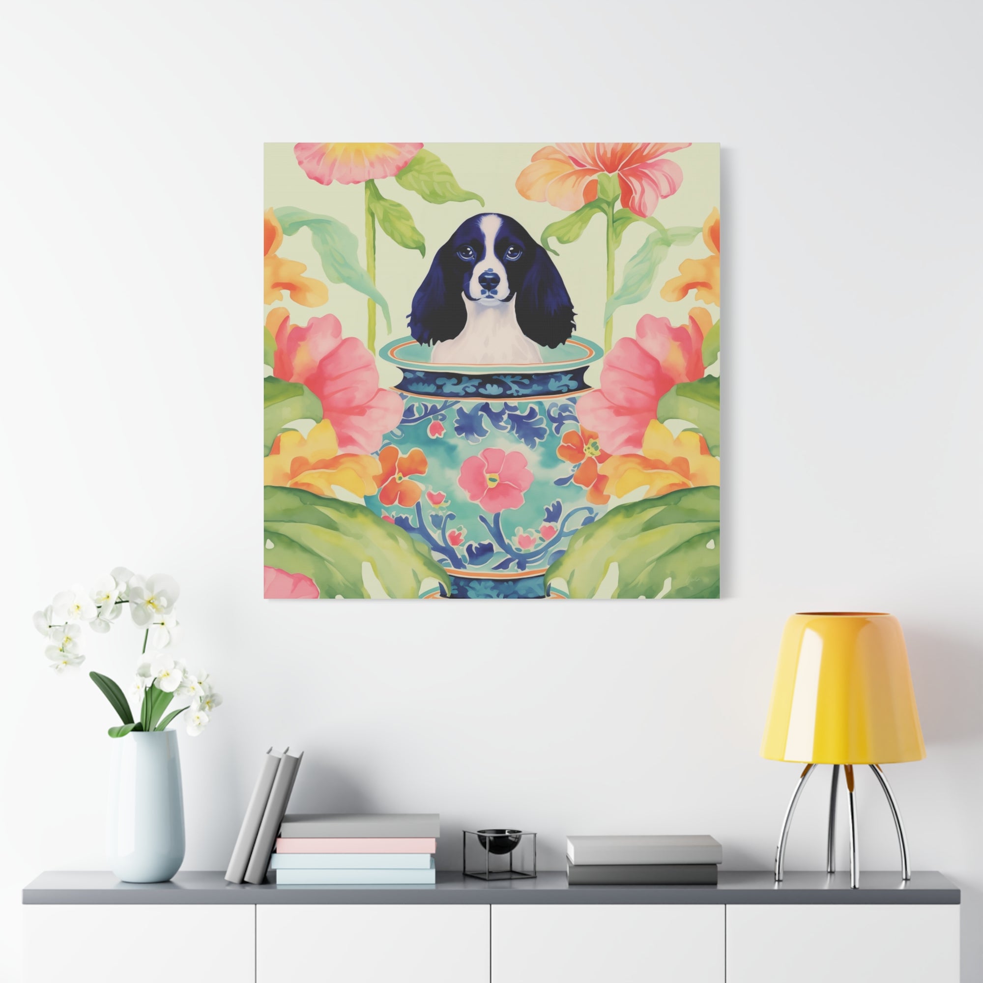 Sophie’s Retreat - Blue Spaniel in Chinoiserie - Available in 4 Sizes - Matte Canvas