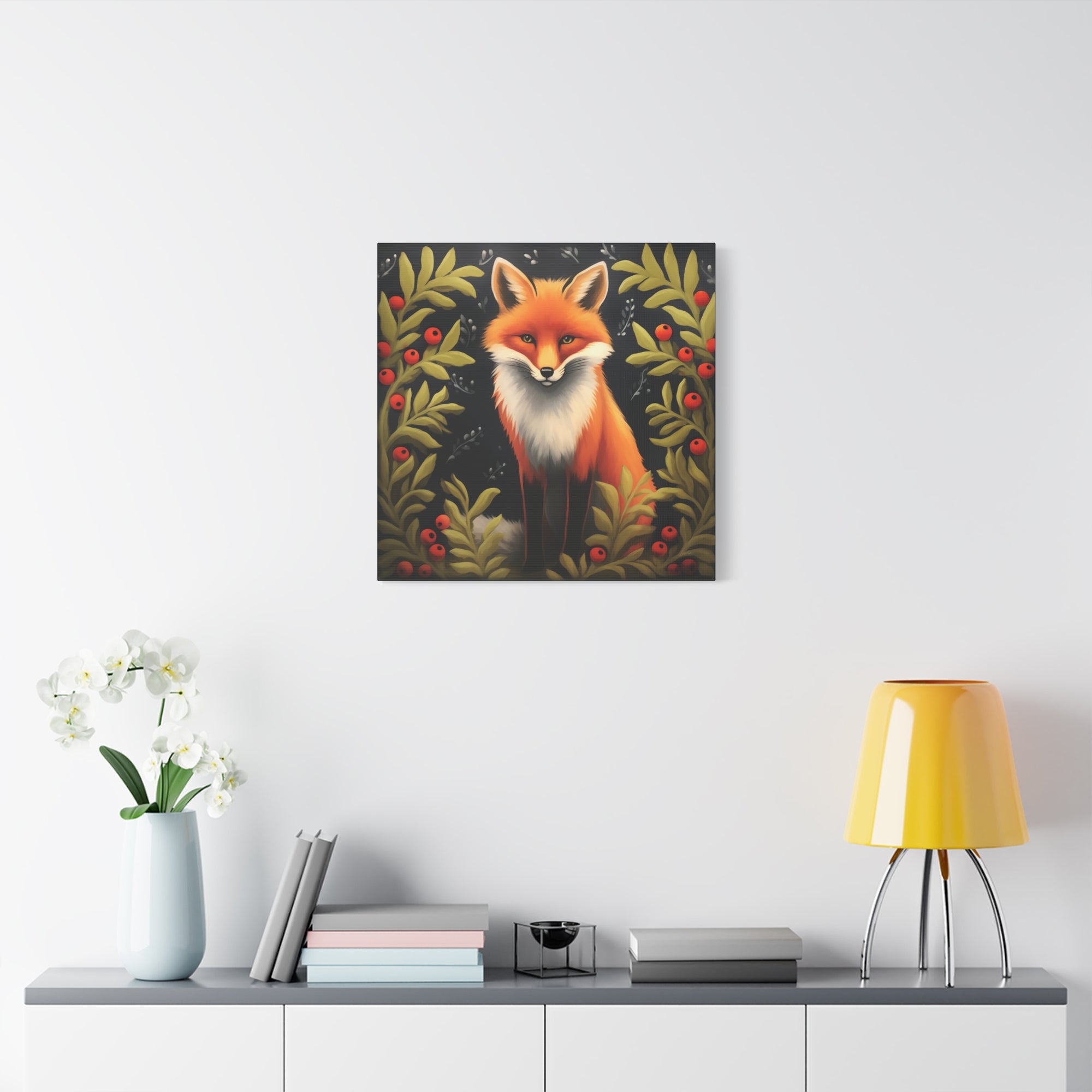 Fox Berry Winter Night - Available in 4 Sizes - Matte Canvas