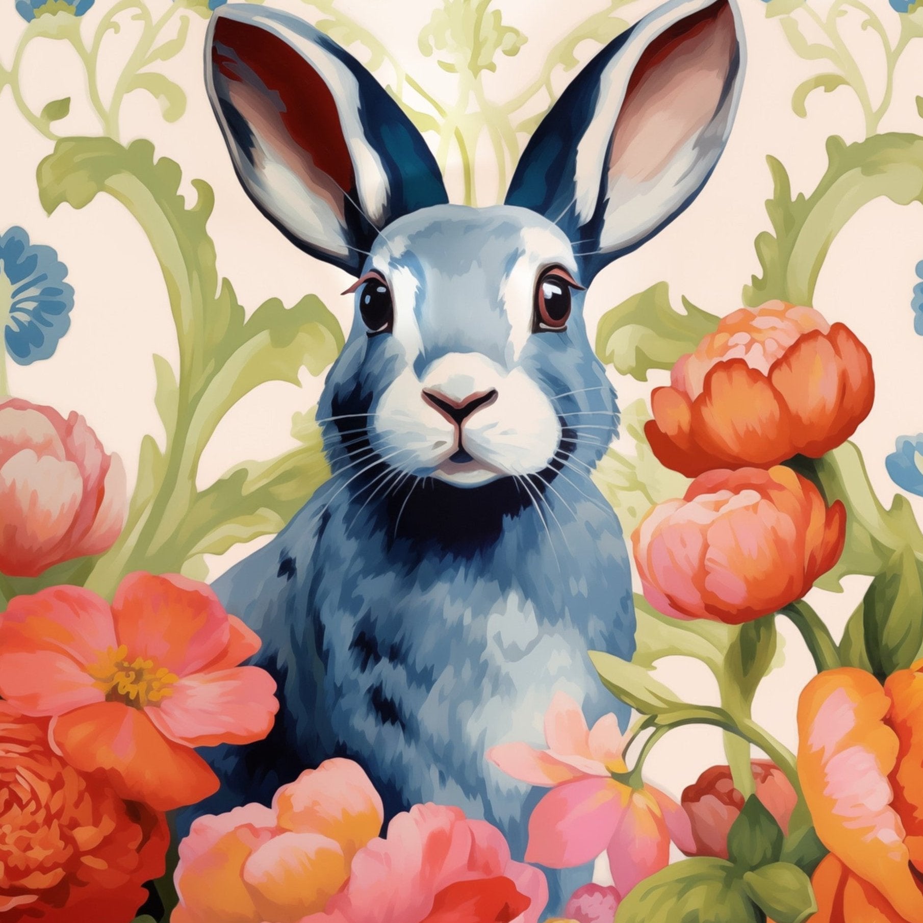 Ceramic Coaster - Blue Easter Bunny in Peonies