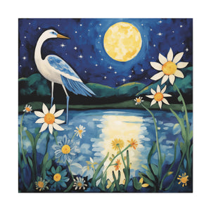 Egret in the Moonlight  - Available in 5 Sizes - Matte Canvas