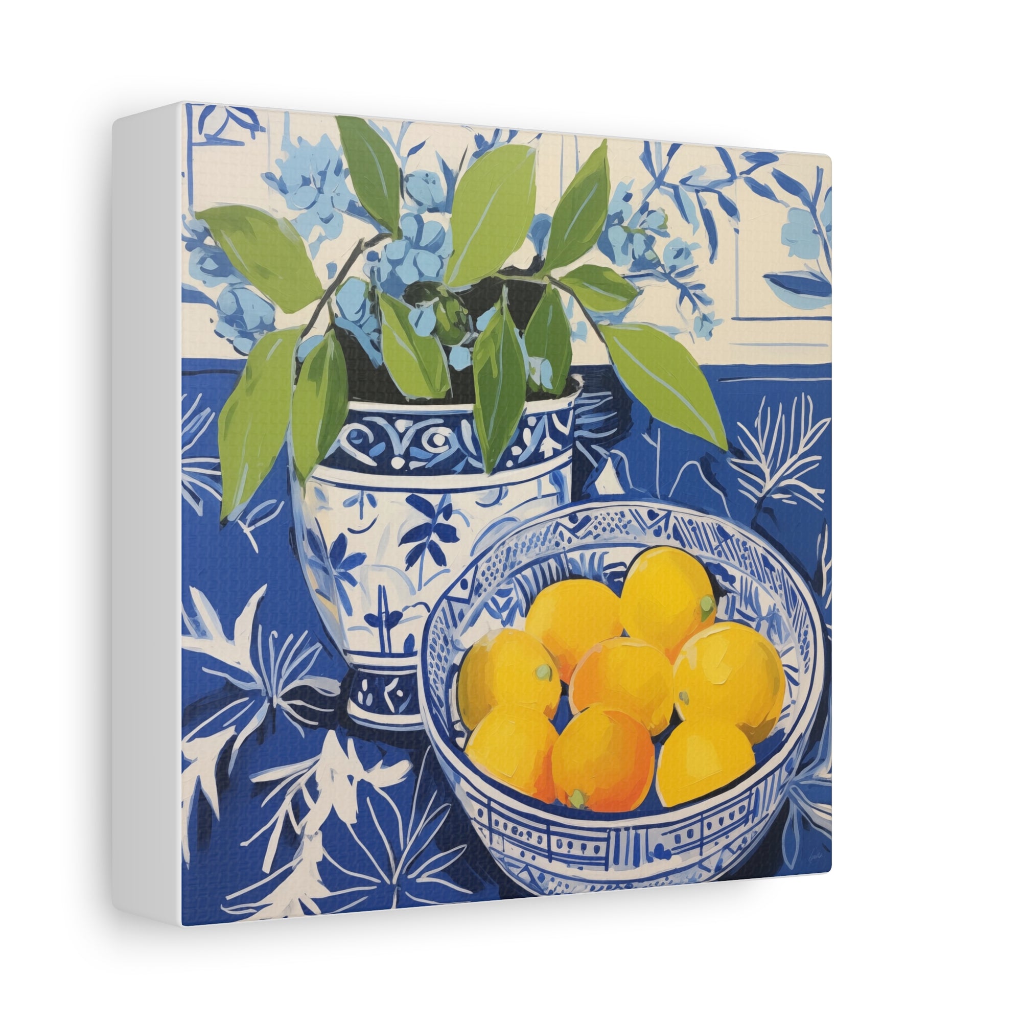 Lemon and Chinoiserie Harmony  - Available in 4 Sizes - Matte Canvas