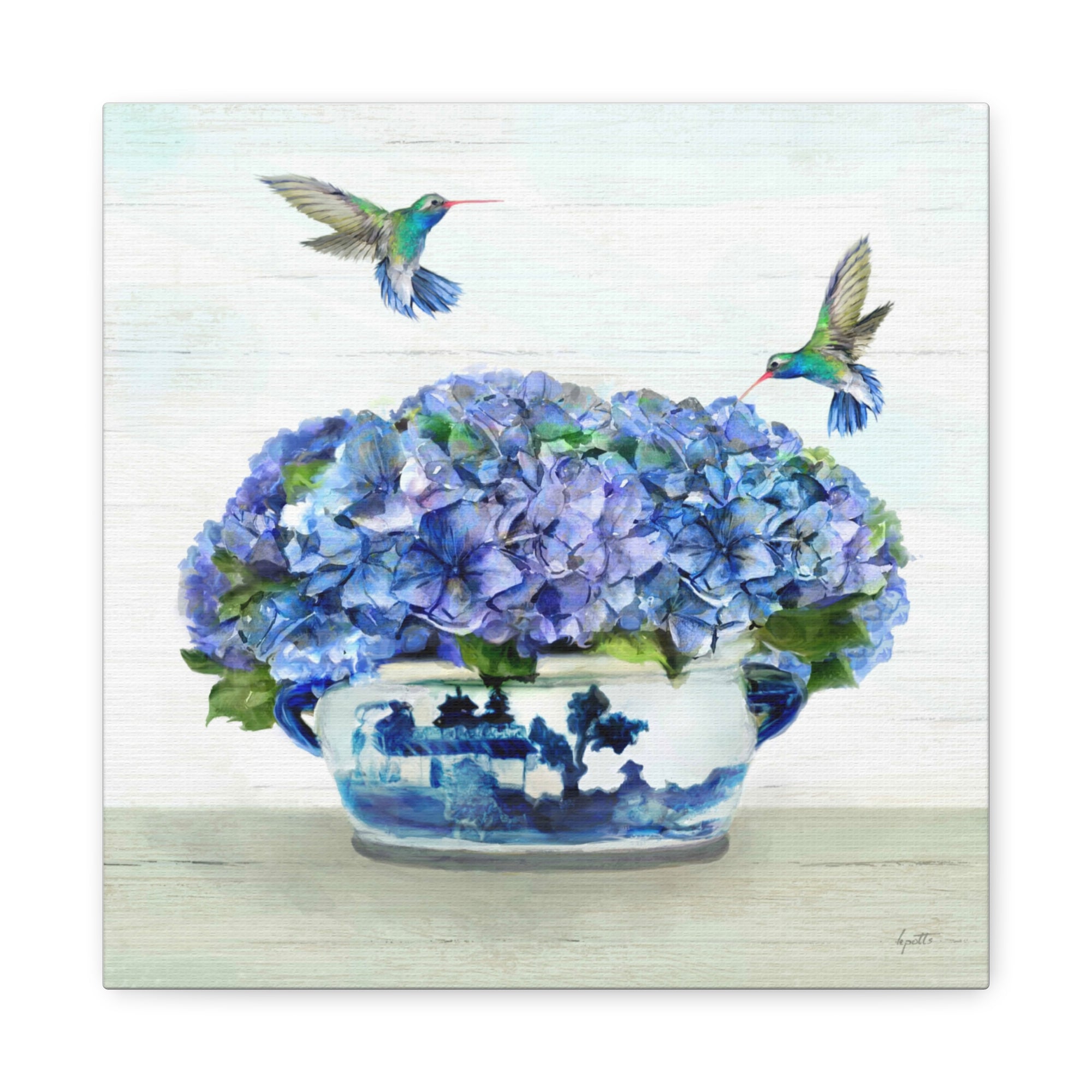 Hummingbirds in Hydrangea - Available in 4 Sizes - Matte Canvas