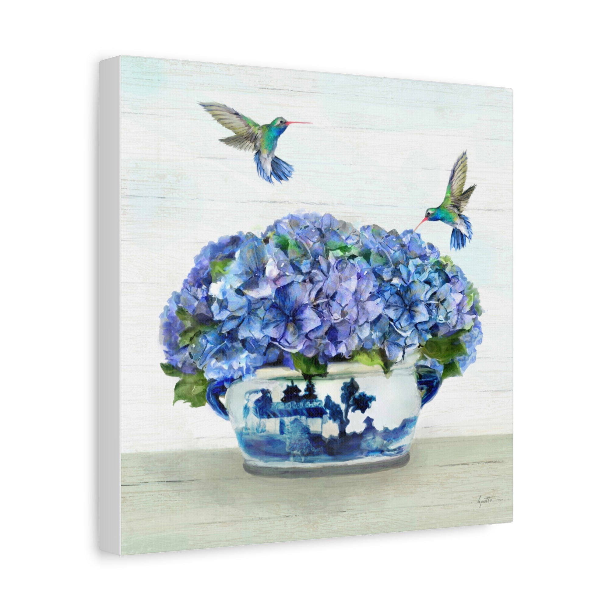 Hummingbirds in Hydrangea - Available in 4 Sizes - Matte Canvas