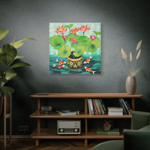 Koi With Lotus Pot - Available in 4 Sizes - Matte Canvas