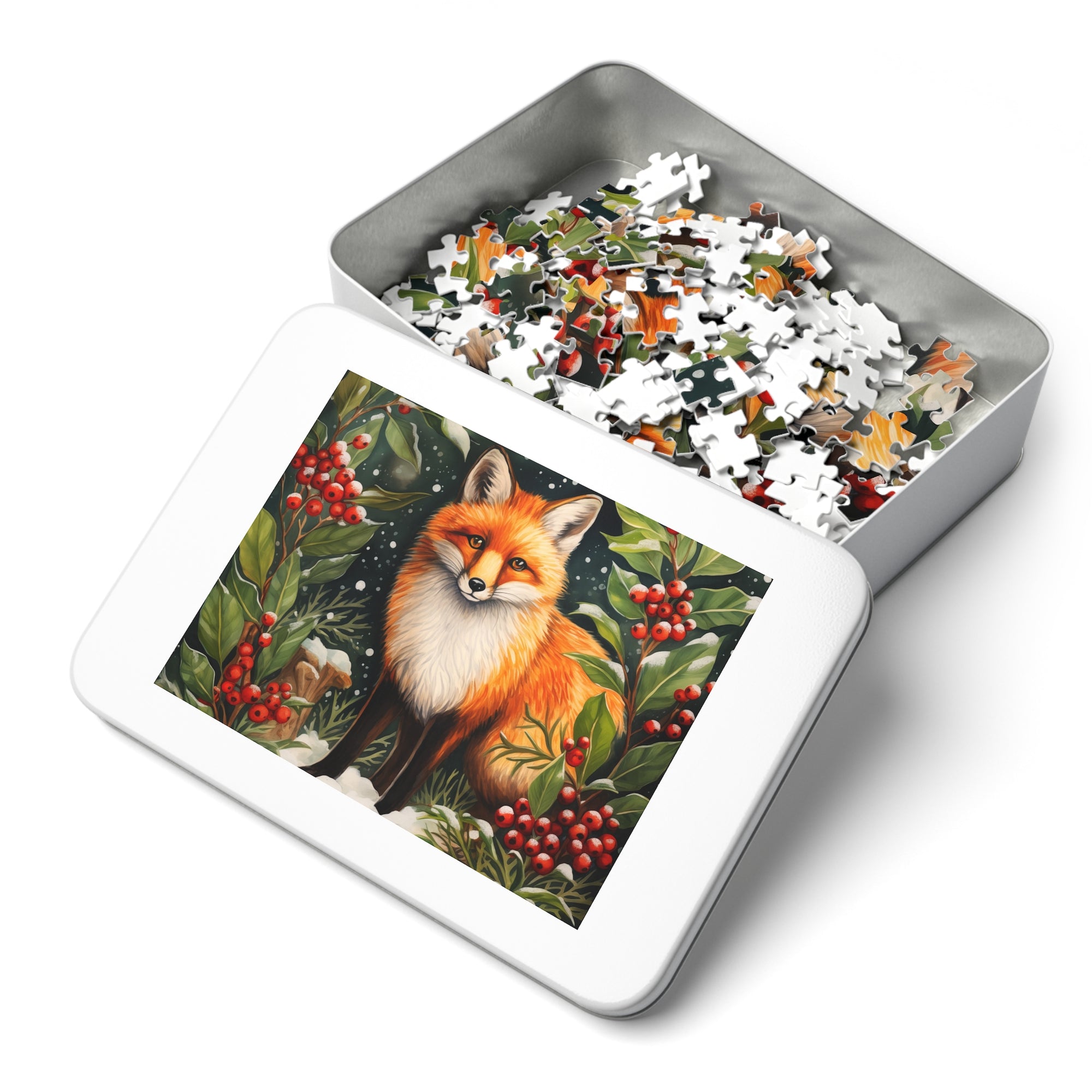 Jigsaw Puzzle | Snowy Hollies with Fox (30,  252, 500 & 1000-Piece)