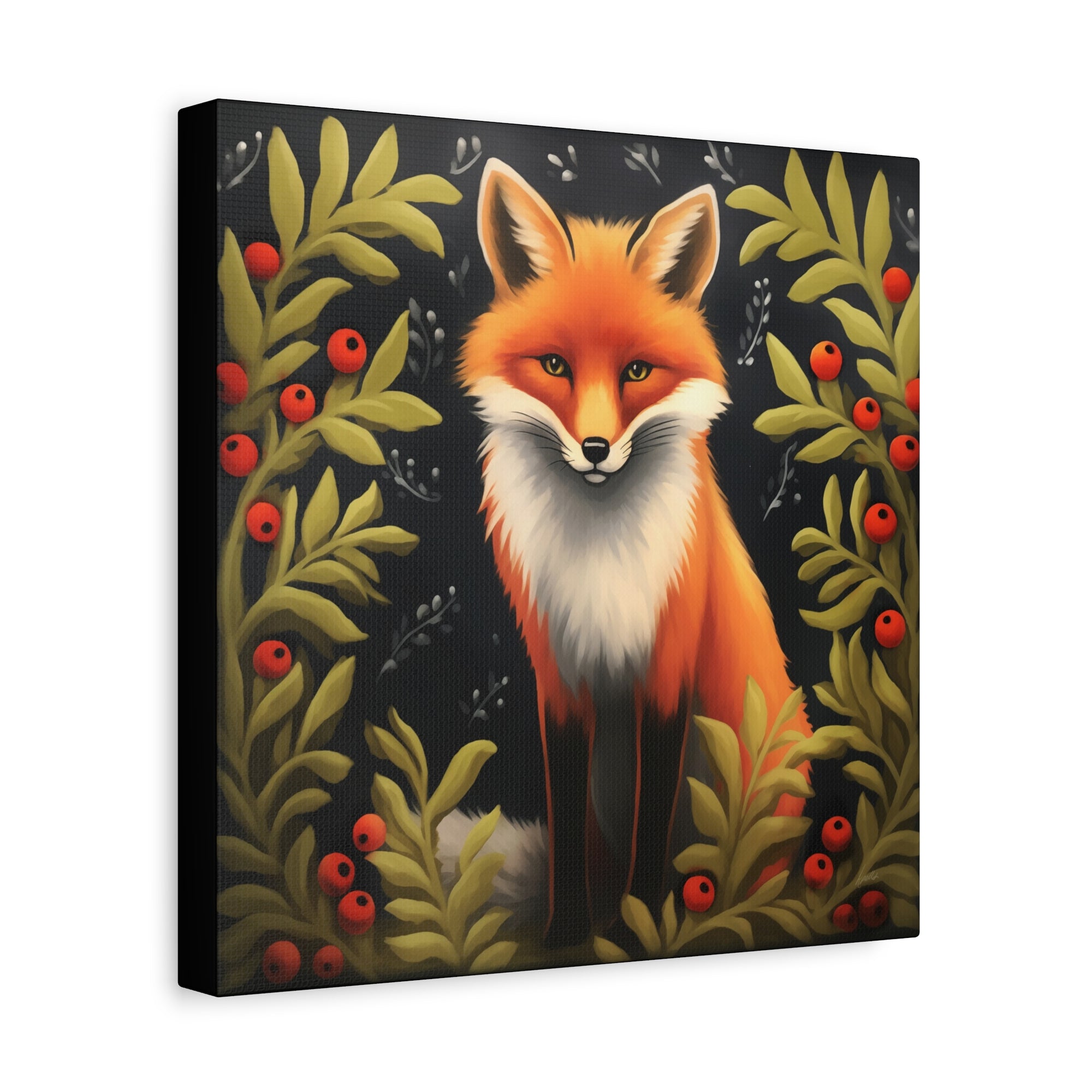 Fox Berry Winter Night - Available in 4 Sizes - Matte Canvas