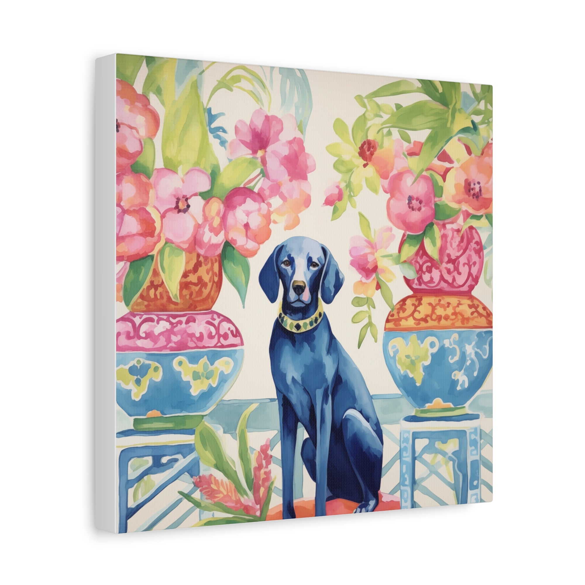 Chew-Noiserie -Blue Dog in Chinoiserie Room -Available in 4 sizes - Matte Canvas