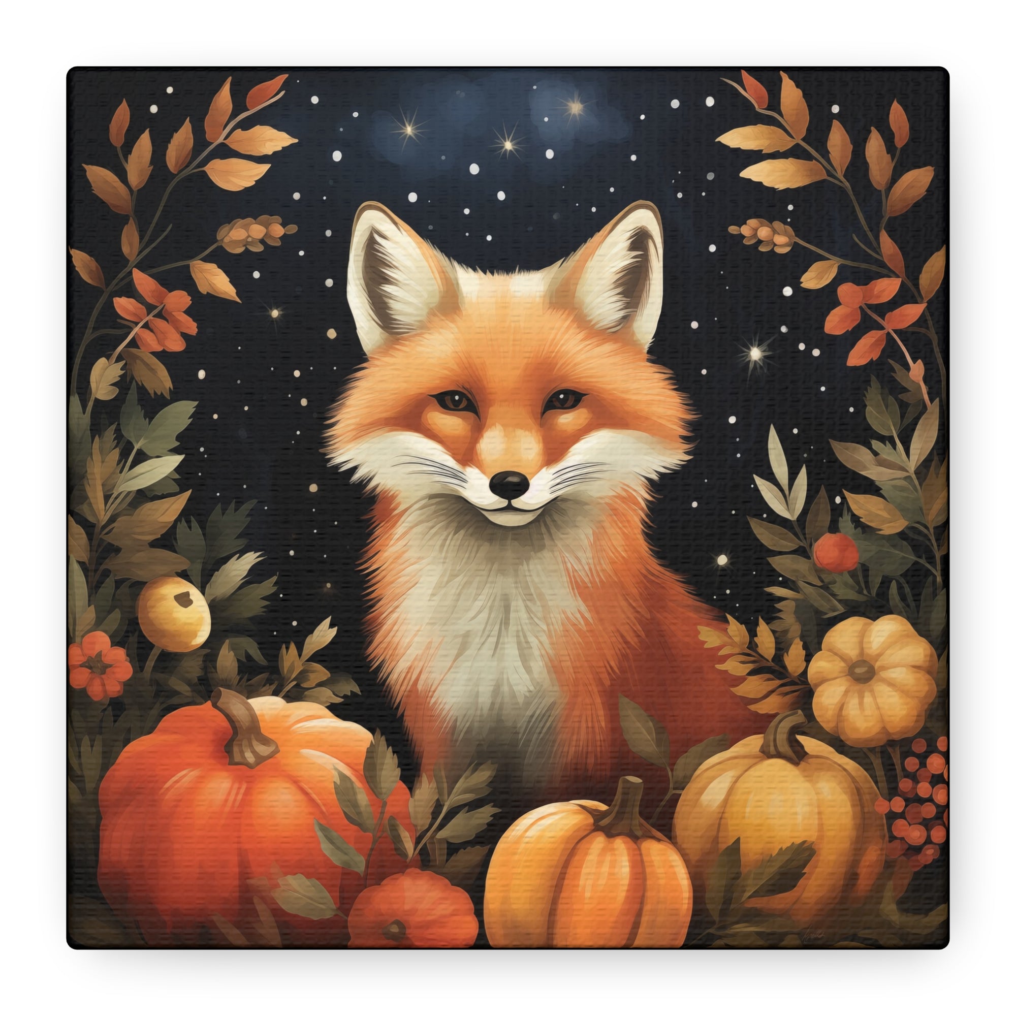 Fox in Starry Pumpkin Patch - Available in 4 Sizes - Matte Canvas