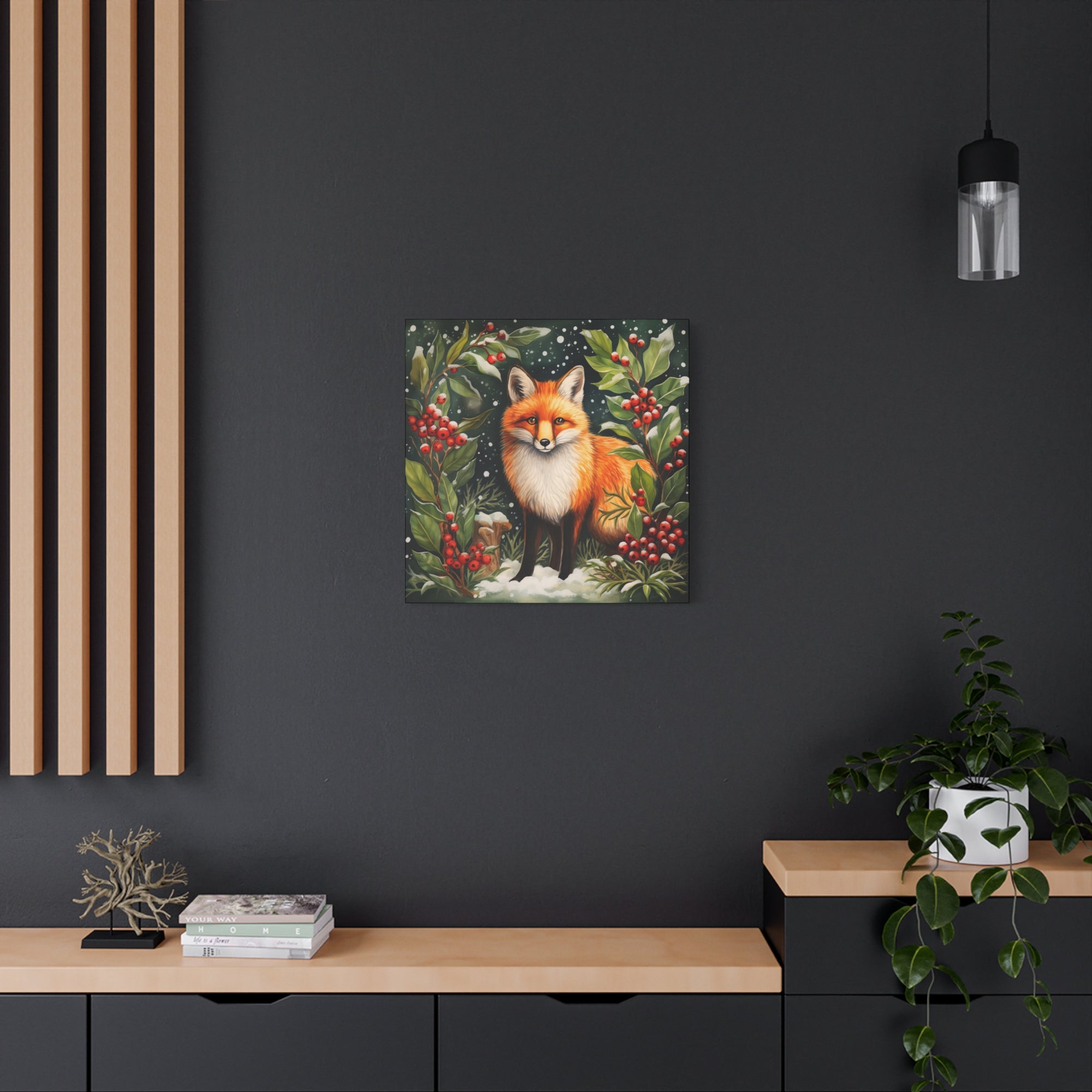 Snowy Hollies With Fox - Available in 4 Sizes - Matte Canvas