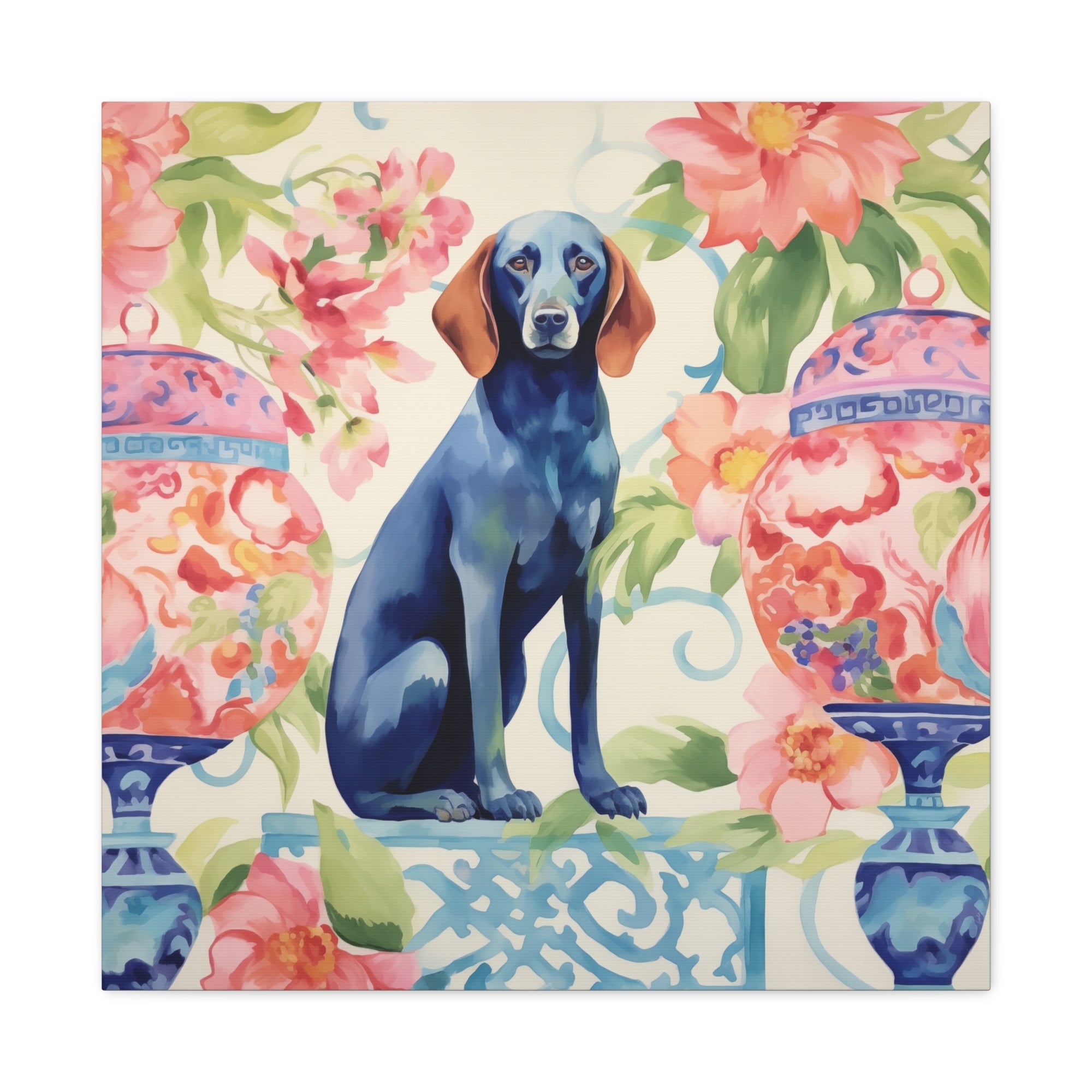 Blue-Noiserie -Blue Dog in Chinoiserie Room - Available in 4 sizes - Matte Canvas