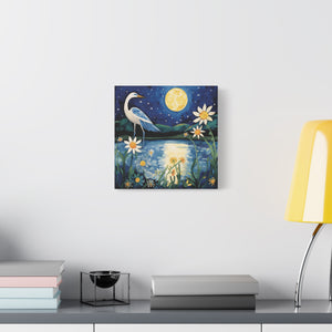 Egret in the Moonlight  - Available in 5 Sizes - Matte Canvas