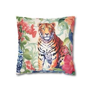 Spun Polyester Square Pillowcase -Tiger’s Garden