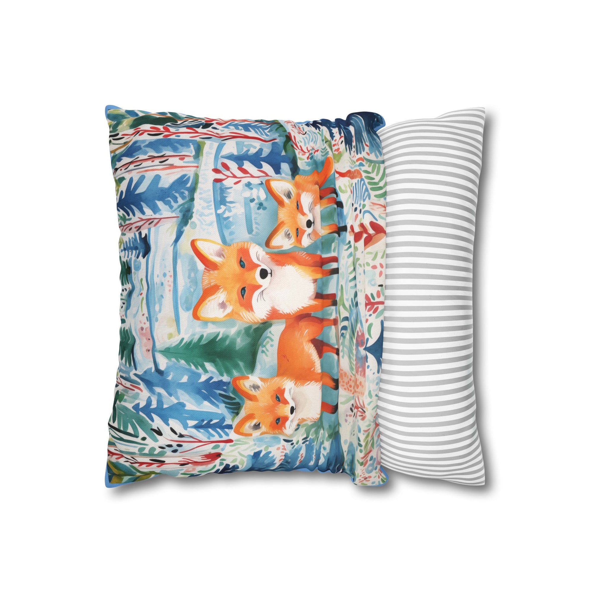 Spun Polyester Square Pillowcase - Fox Friends Trail