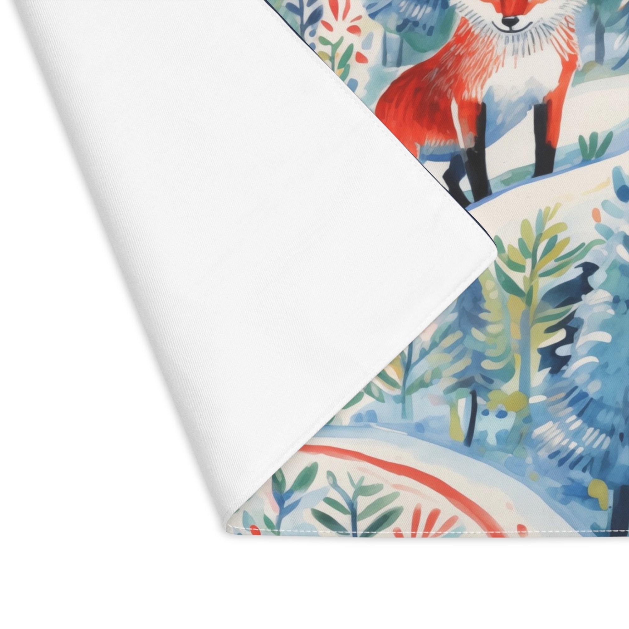 Placemat, 1pc - Foxes Snowy Sojourn, winter placemat, snowy trail, red fox, place mat, table, nature, winter wonderland, fox trail, table scape, tabletop