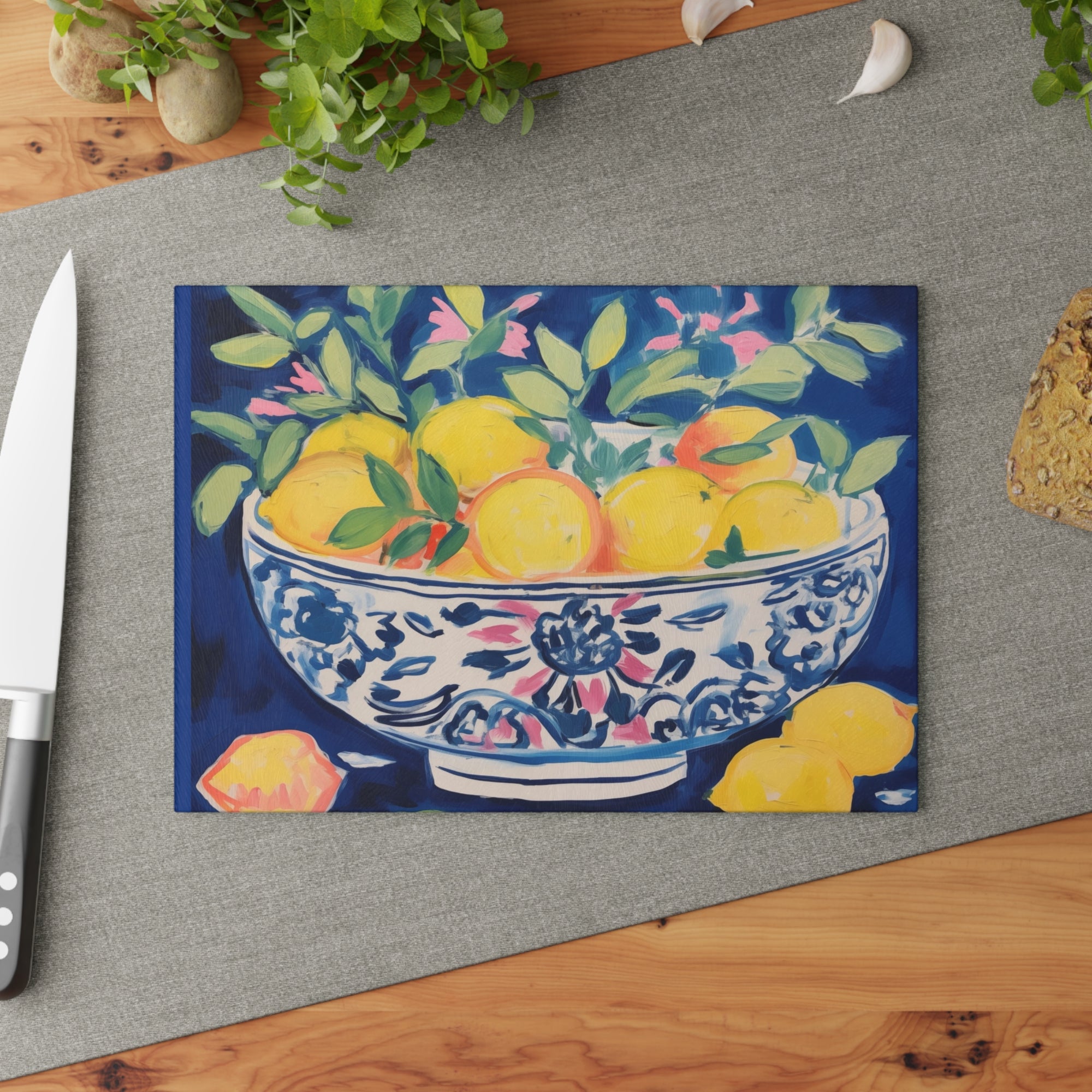 Cutting Board - happiness is a bowlful of lemons, - Personalization Optional