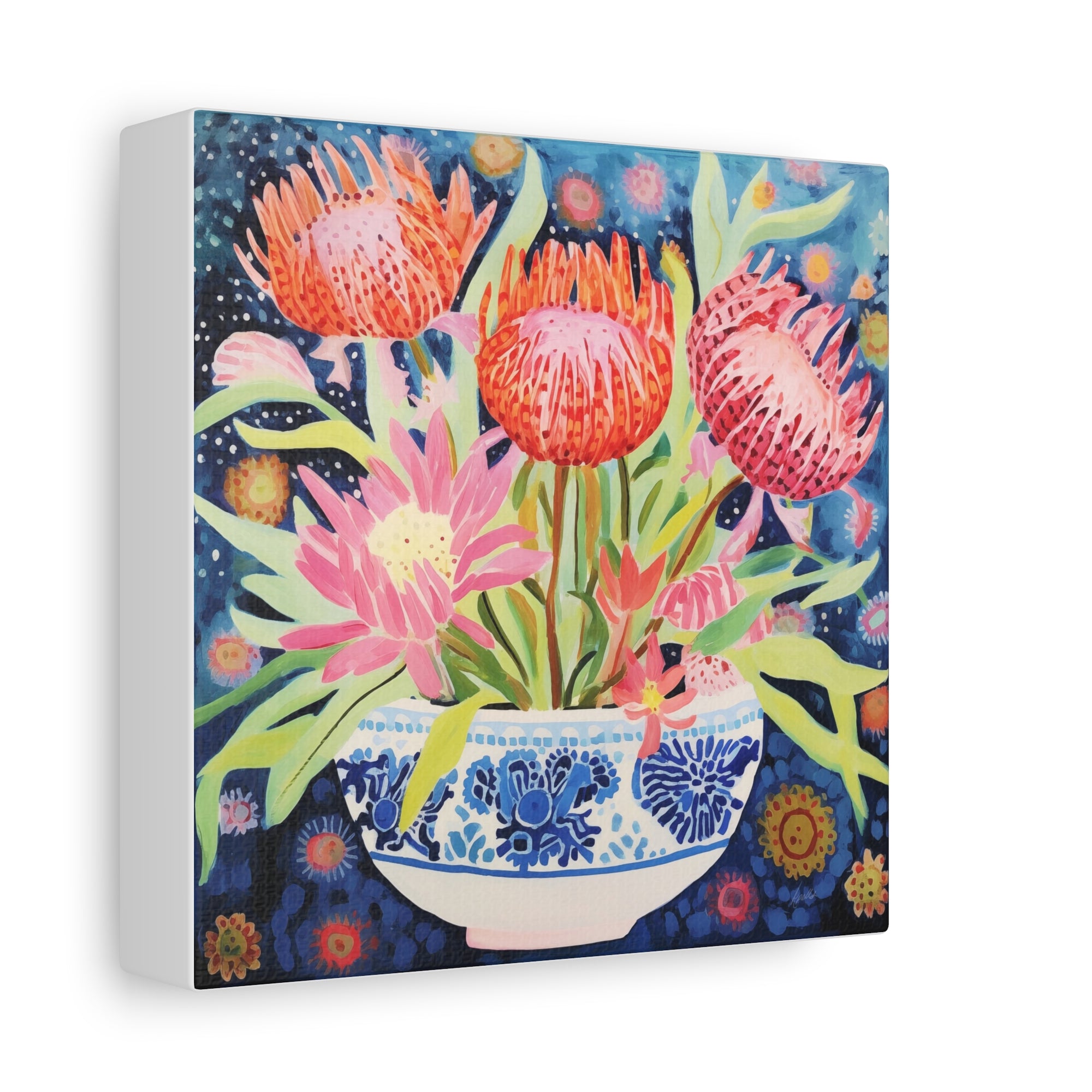 Starlit Proteas in Chinoiserie Bowl  - Available in 4 Sizes - Matte Canvas