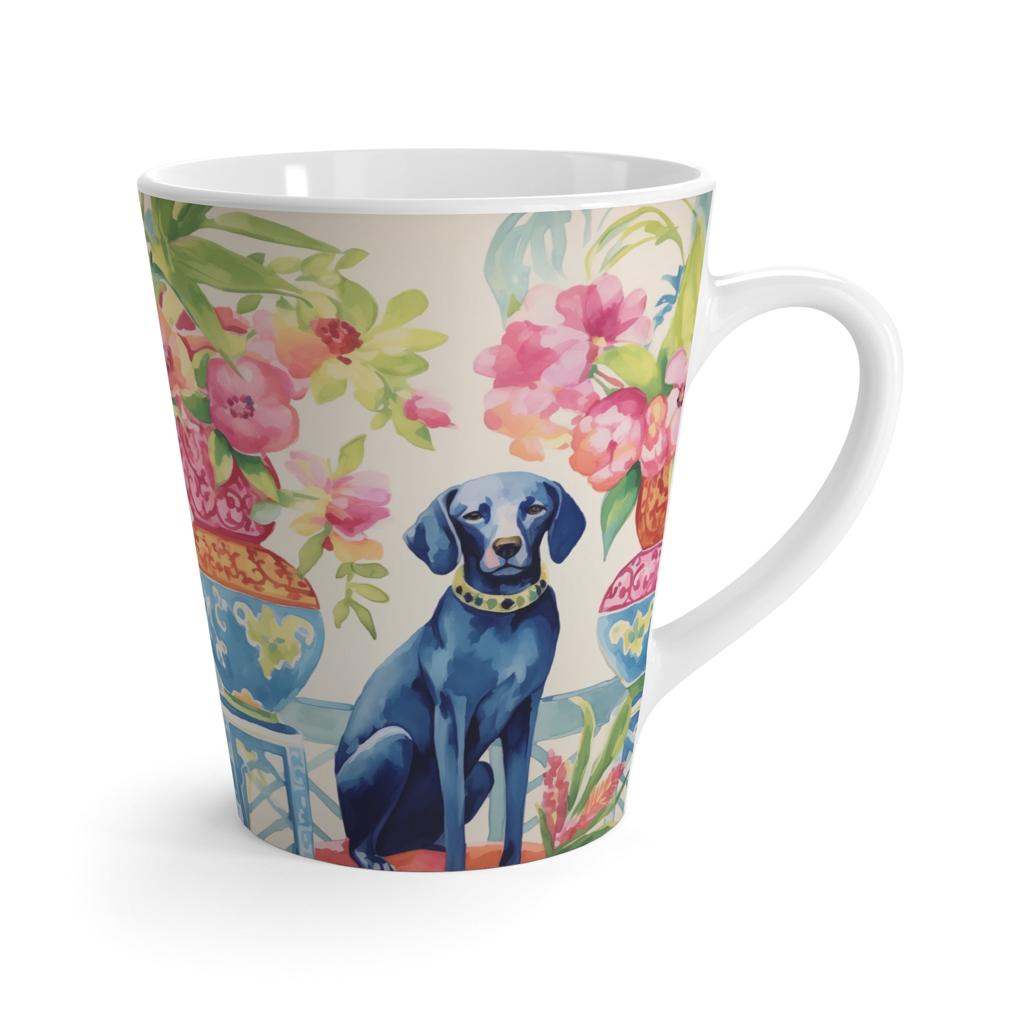 Latte Mug - Chew-noiserie Blue Dog with Chinoiserie 2