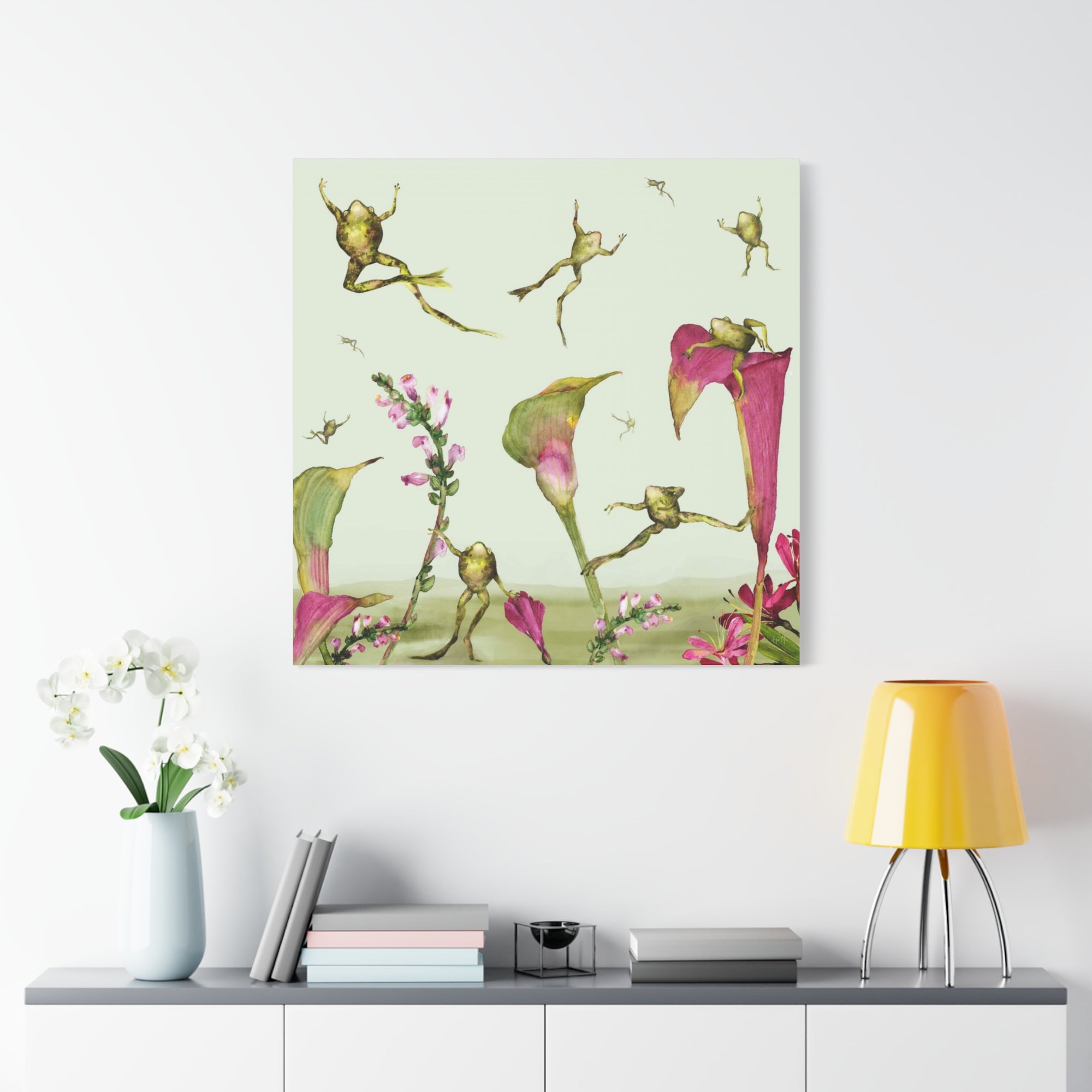 Frogs in Calla Lilies  - Available in 4 Sizes - Matte Canvas