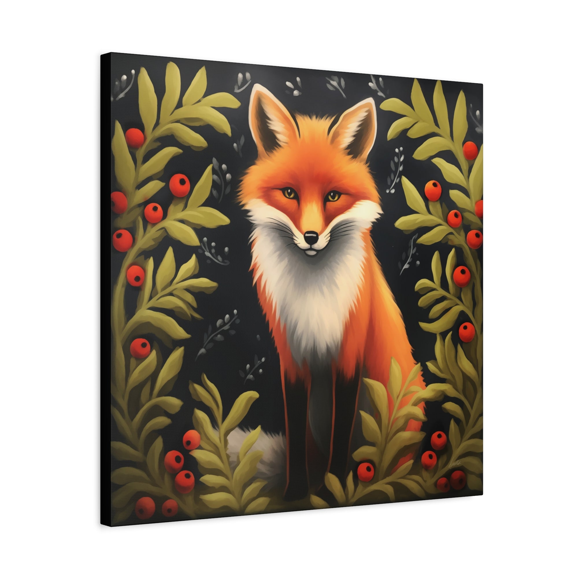 Fox Berry Winter Night - Available in 4 Sizes - Matte Canvas