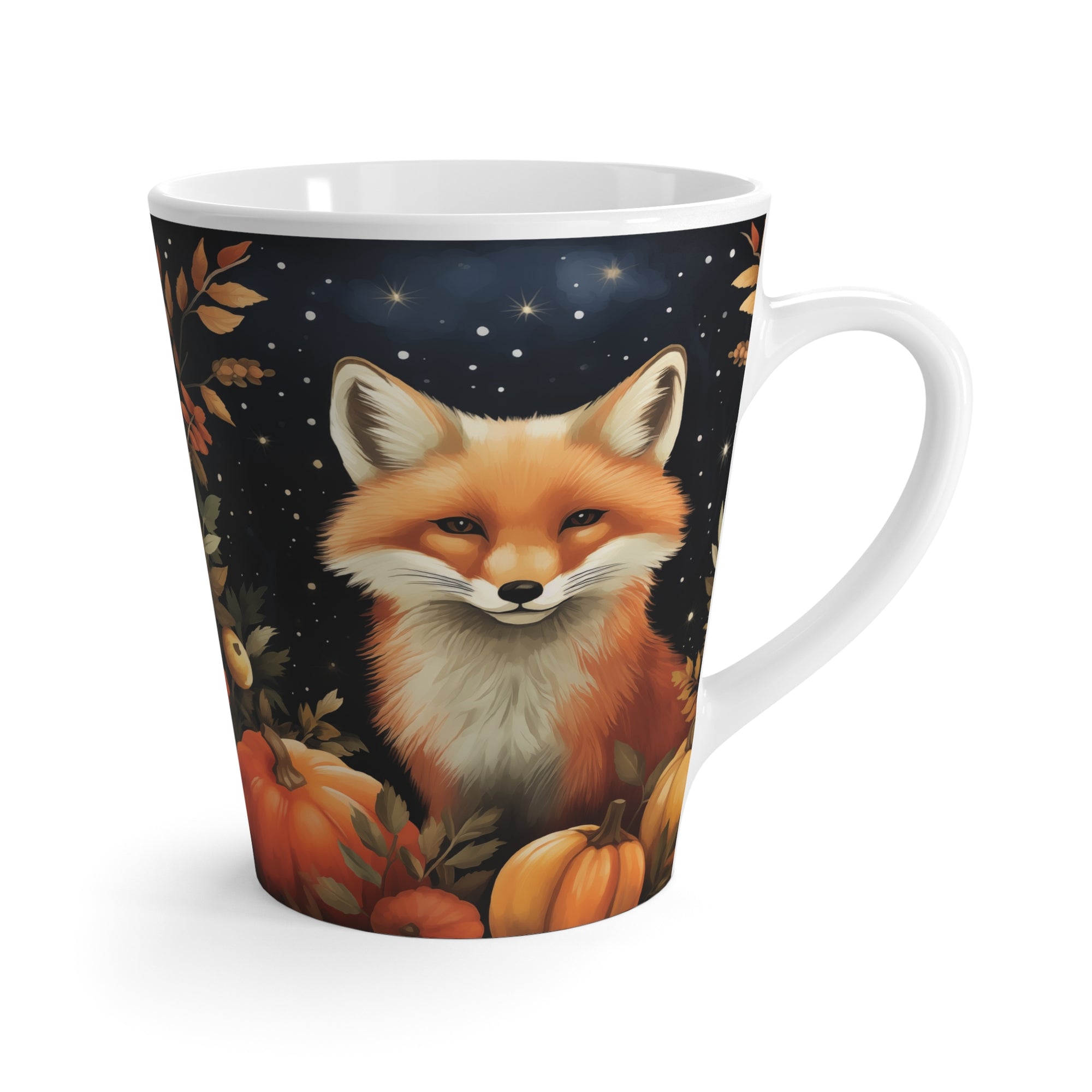 Latte Mug - Fox In Starry Pumpkin Patch