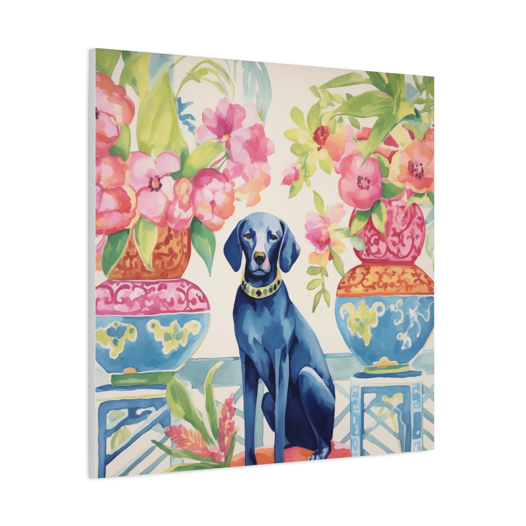 Chew-Noiserie -Blue Dog in Chinoiserie Room -Available in 4 sizes - Matte Canvas