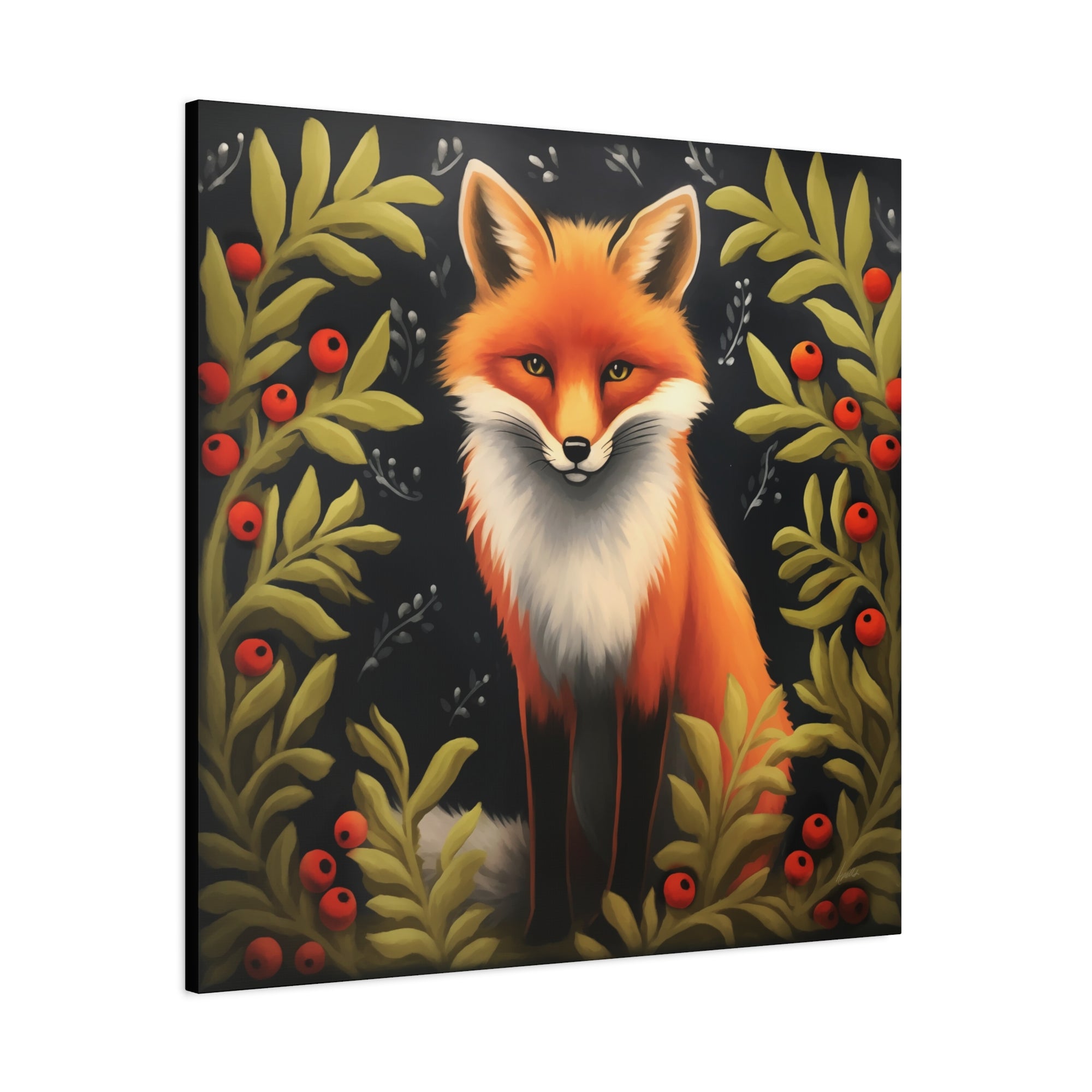 Fox Berry Winter Night - Available in 4 Sizes - Matte Canvas