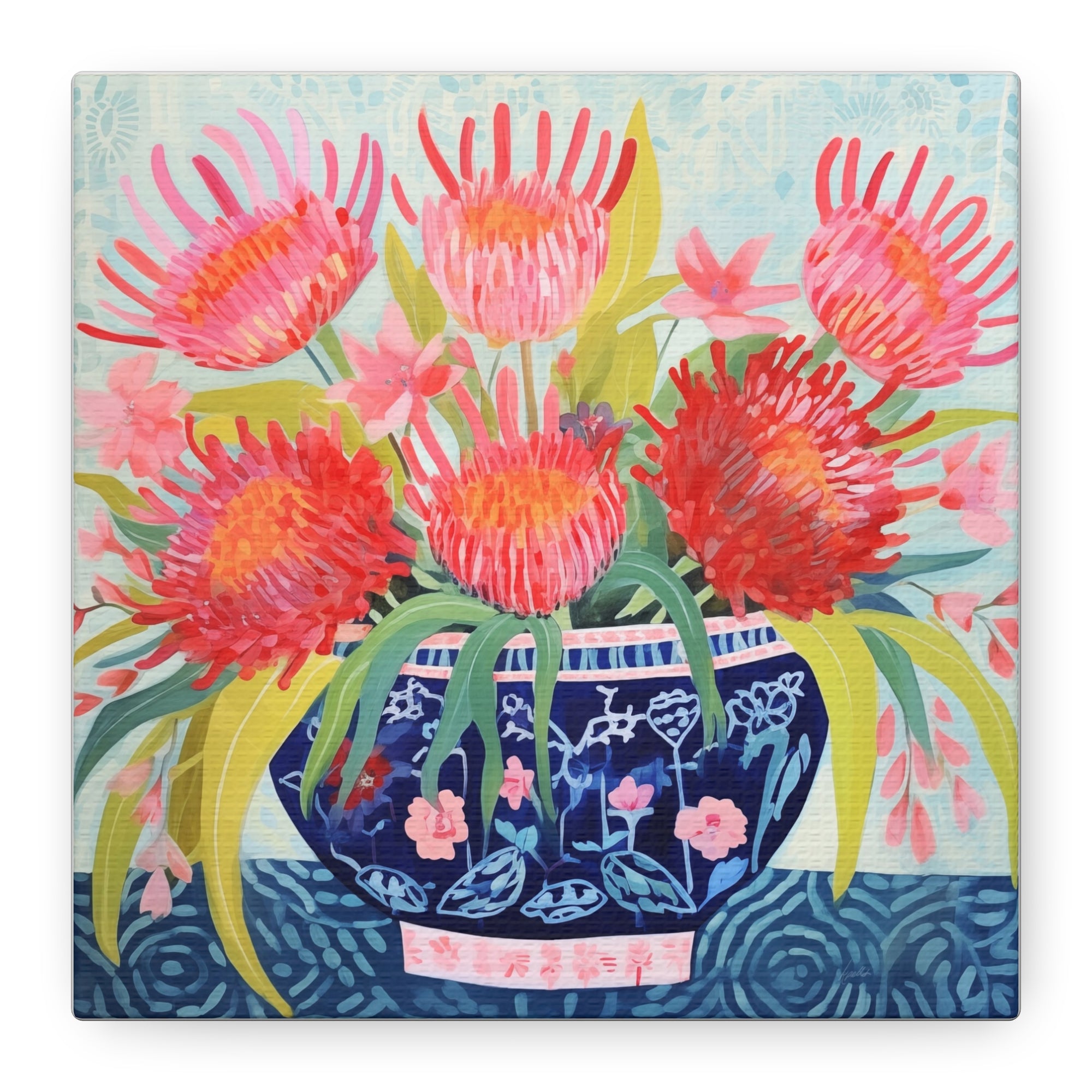 Happy Spider Protea in Chinoiserie Bowl - Available in 4 Sizes - Matte Canvas