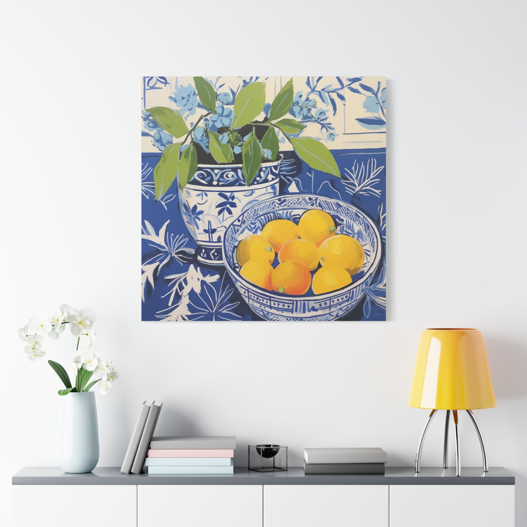 Lemon and Chinoiserie Harmony  - Available in 4 Sizes - Matte Canvas