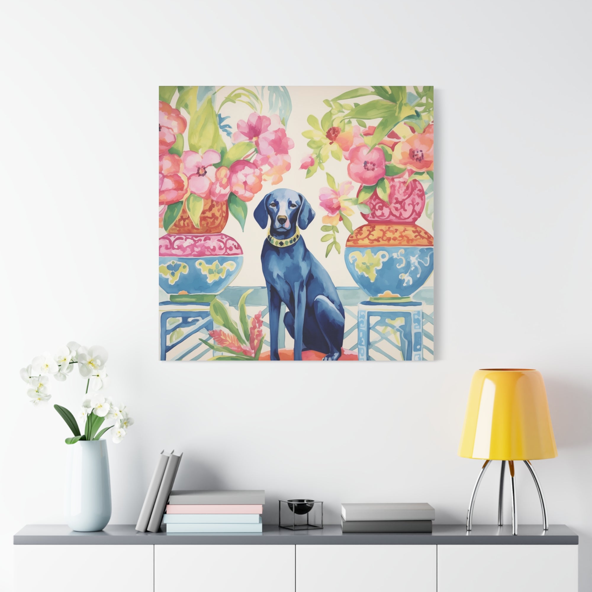 Chew-Noiserie -Blue Dog in Chinoiserie Room -Available in 4 sizes - Matte Canvas